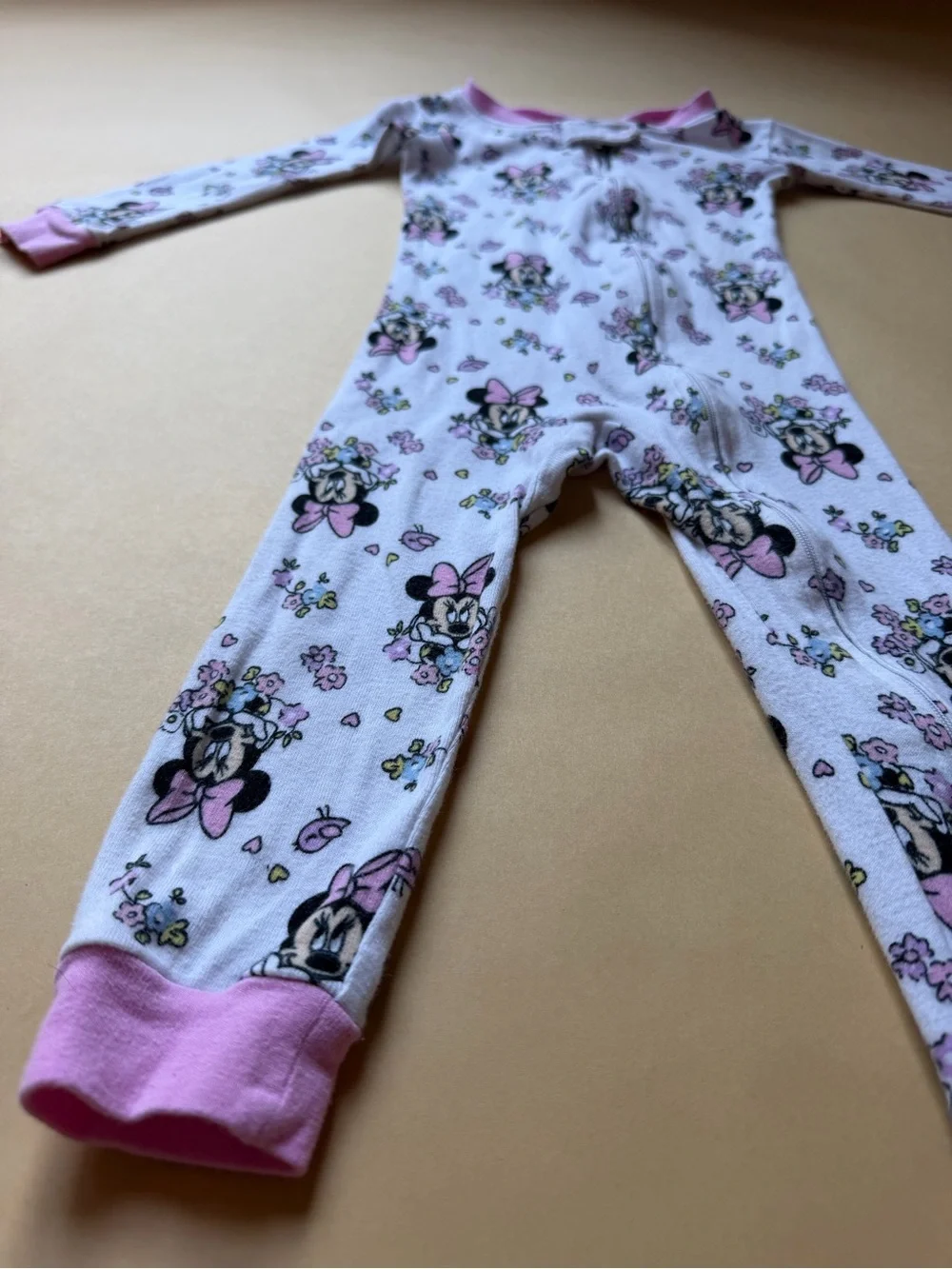 Disney Minnie Mouse Floral Footed Pajamas Girls Pink, Soft White 2T